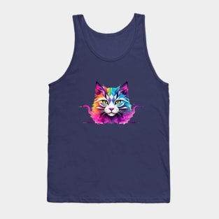 A Geometric Ode to Neon in Contemporary Cat Art Tank Top